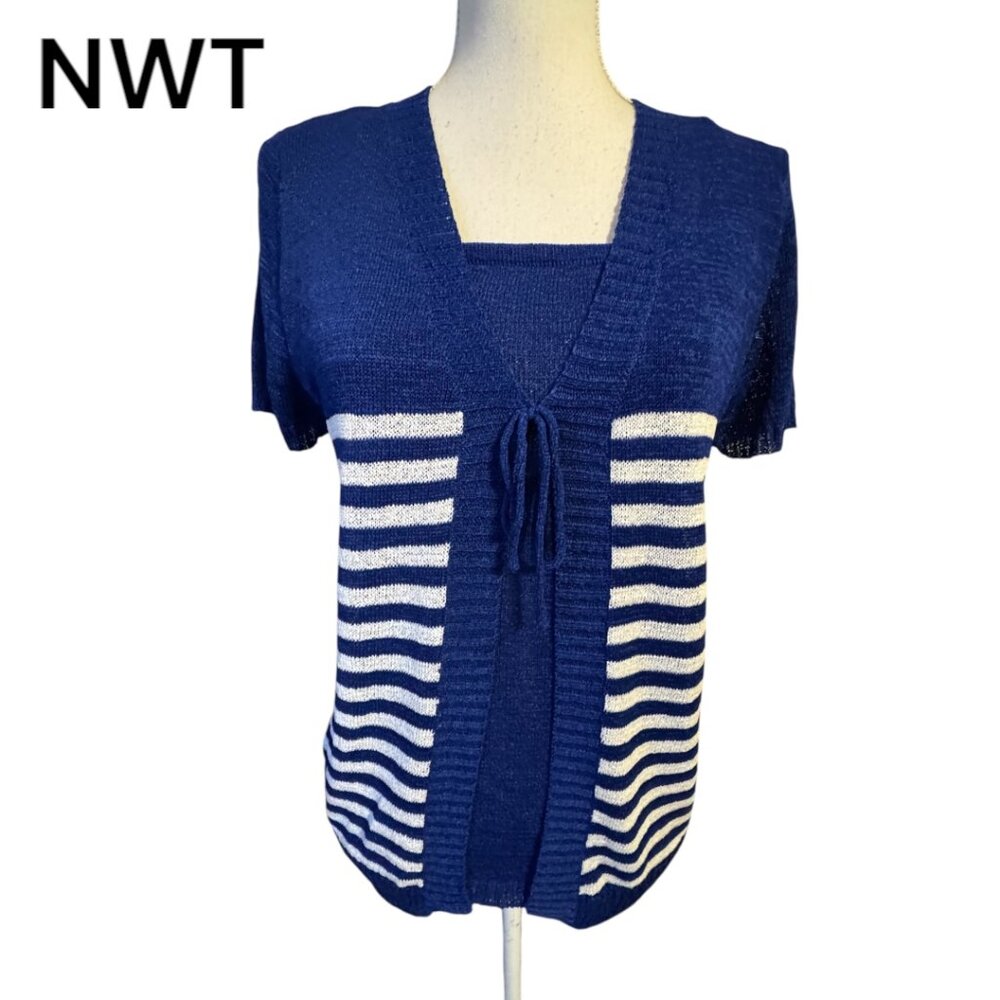 NWT  MOCK TWINSET MARINE BLUE TOP  LARGE   #P